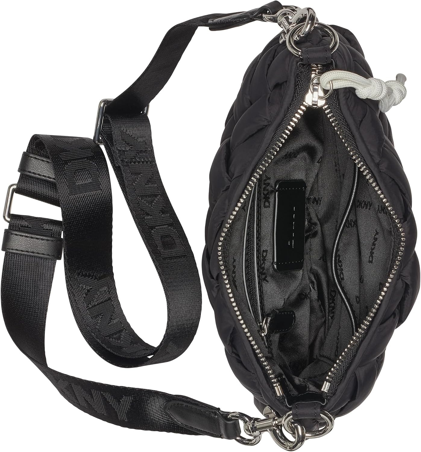 image:imageDKNY Womens Nadia Quilted Crossbody BagBlackSilver