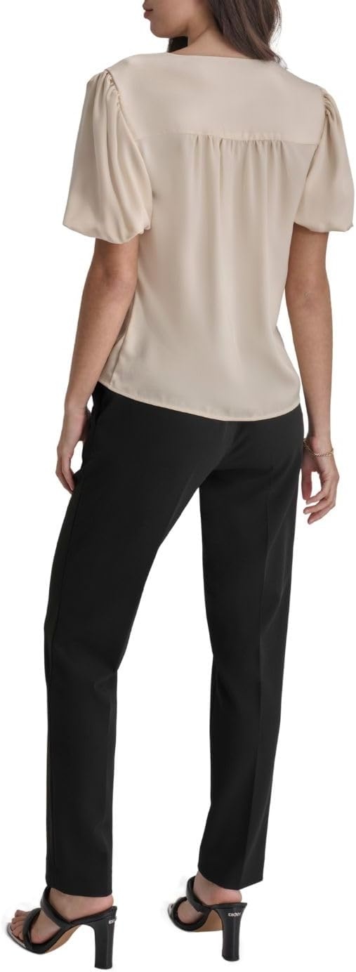 image:imageDKNY Womens Short Puff Sleeve VNeck BlouseLight Fatigue
