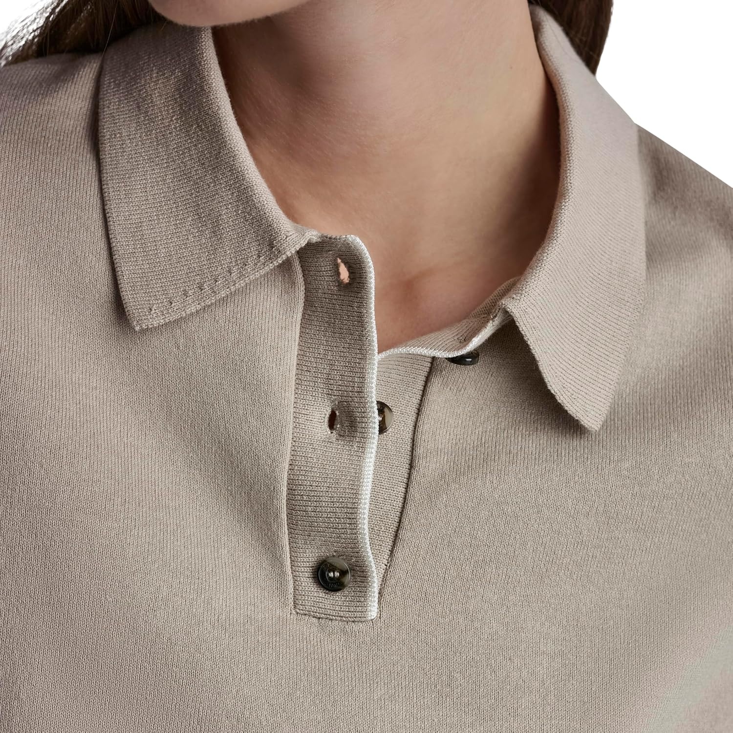 image:imageDKNY Womens Short Sleeve Collared Three Button SweaterPebbleIvory