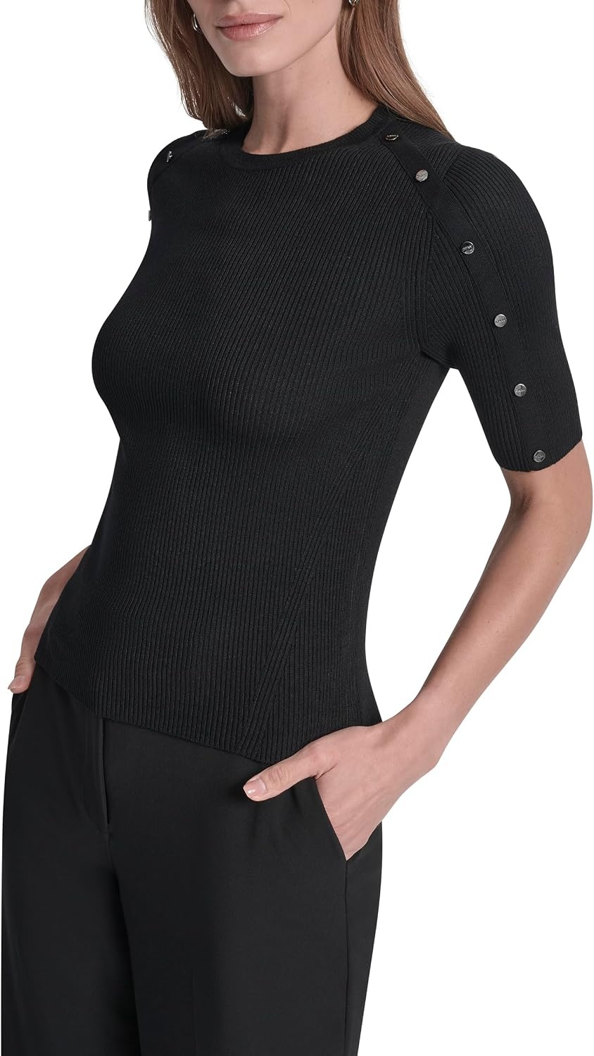 image:imageDKNY Womens Short Sleeve Crew Neck BlouseBlack