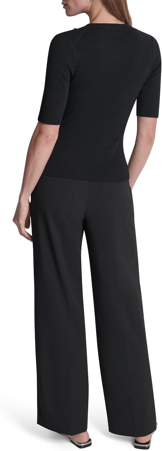 image:imageDKNY Womens Short Sleeve Crew Neck BlouseBlack