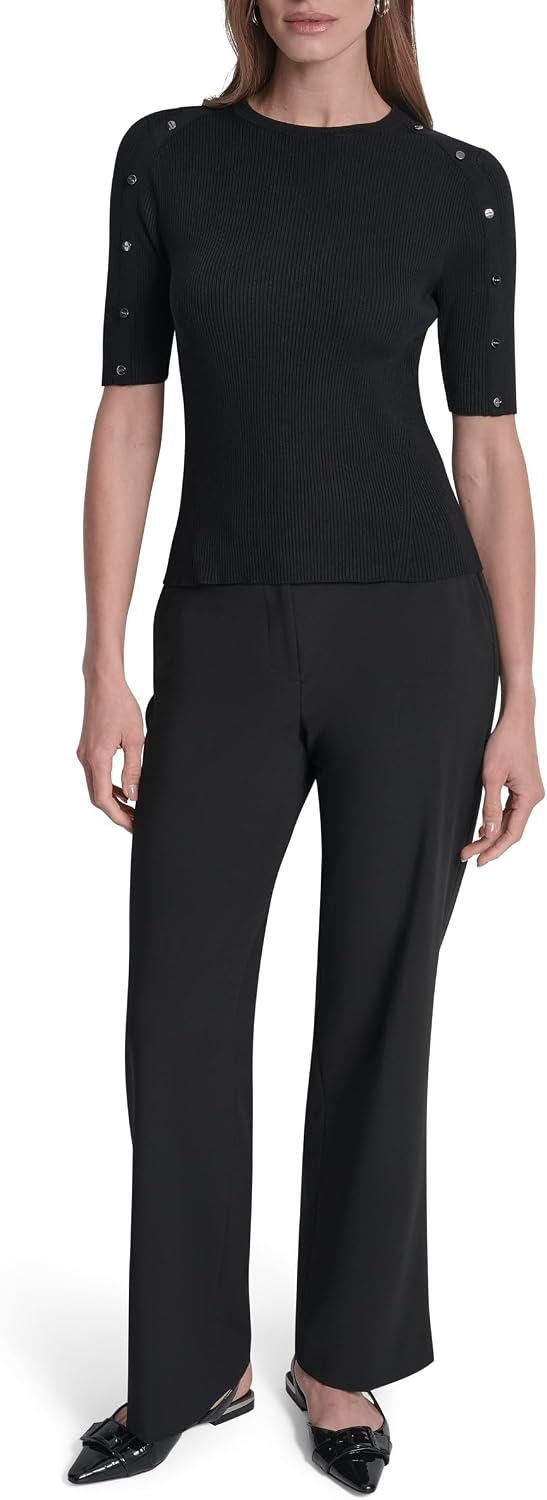 image:imageDKNY Womens Short Sleeve Crew Neck BlouseBlack