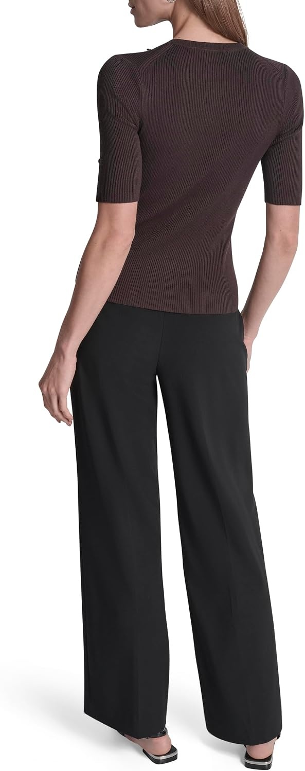 image:imageDKNY Womens Short Sleeve Crew Neck BlouseChocolate