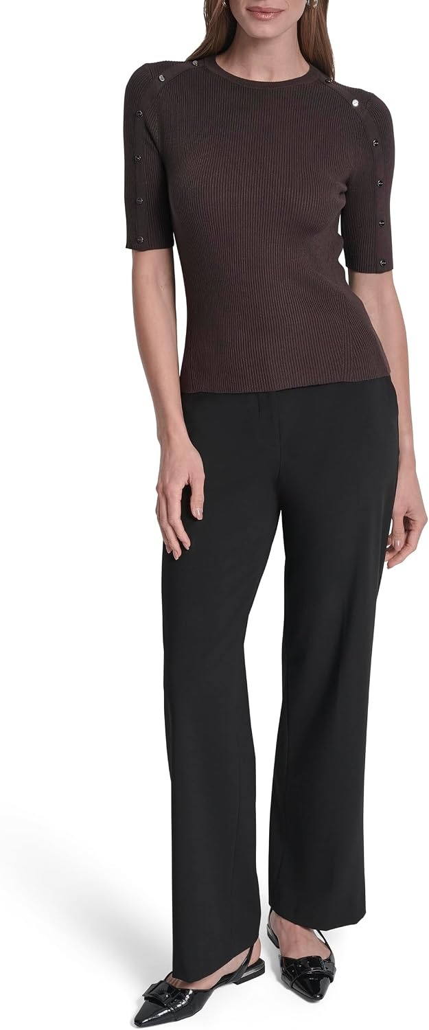 image:imageDKNY Womens Short Sleeve Crew Neck BlouseChocolate