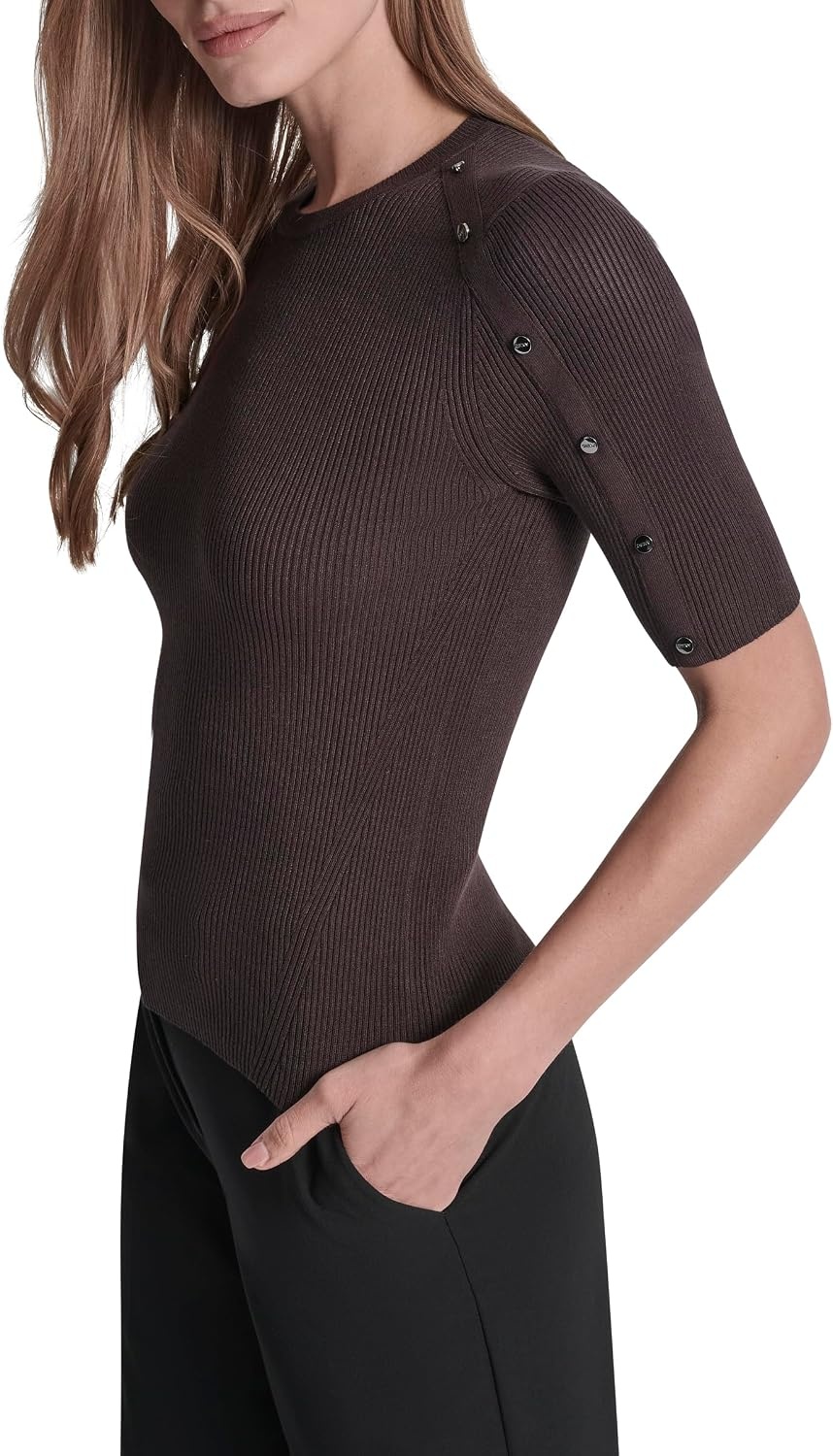 image:imageDKNY Womens Short Sleeve Crew Neck BlouseChocolate