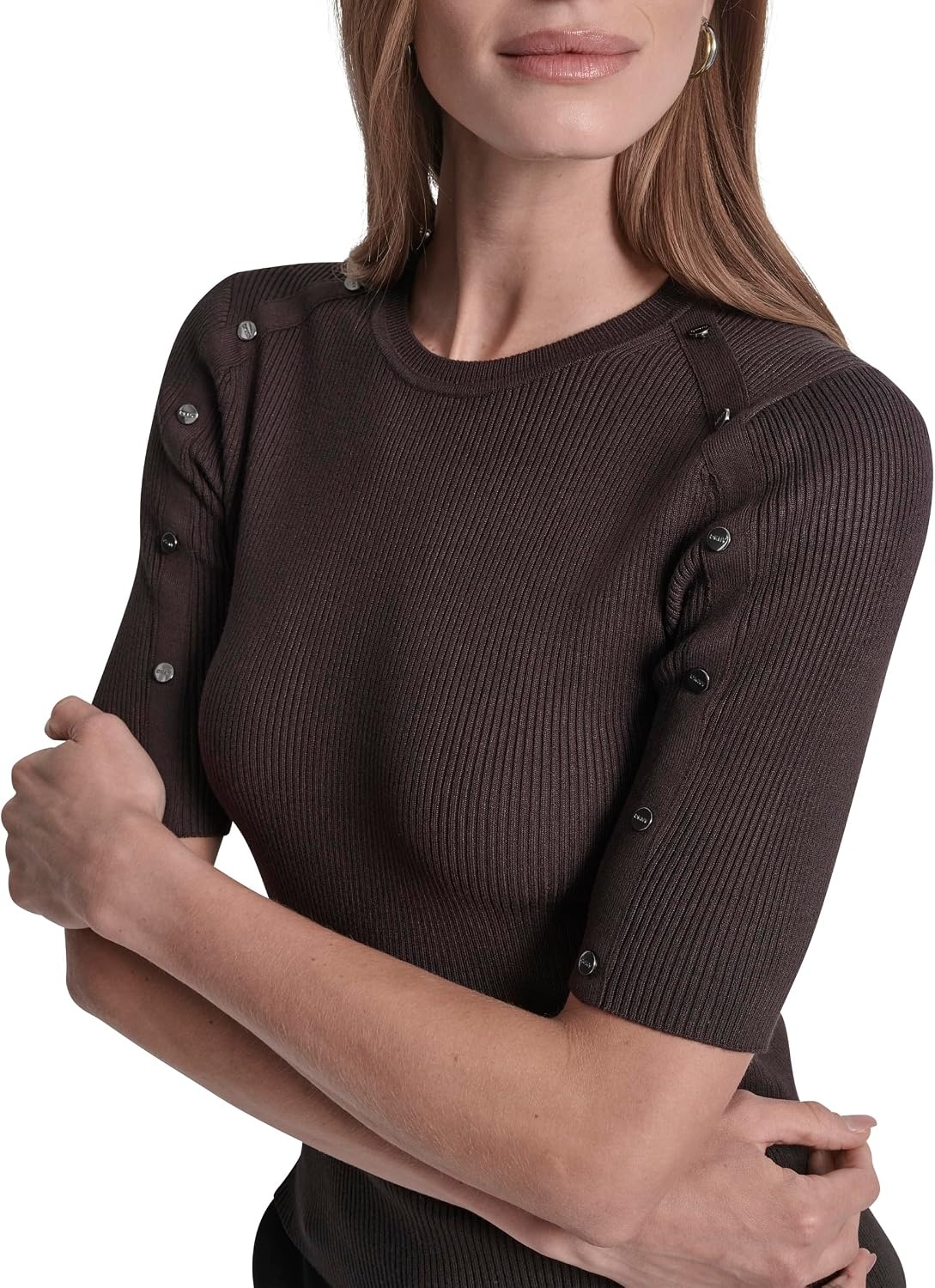 image:imageDKNY Womens Short Sleeve Crew Neck BlouseChocolate