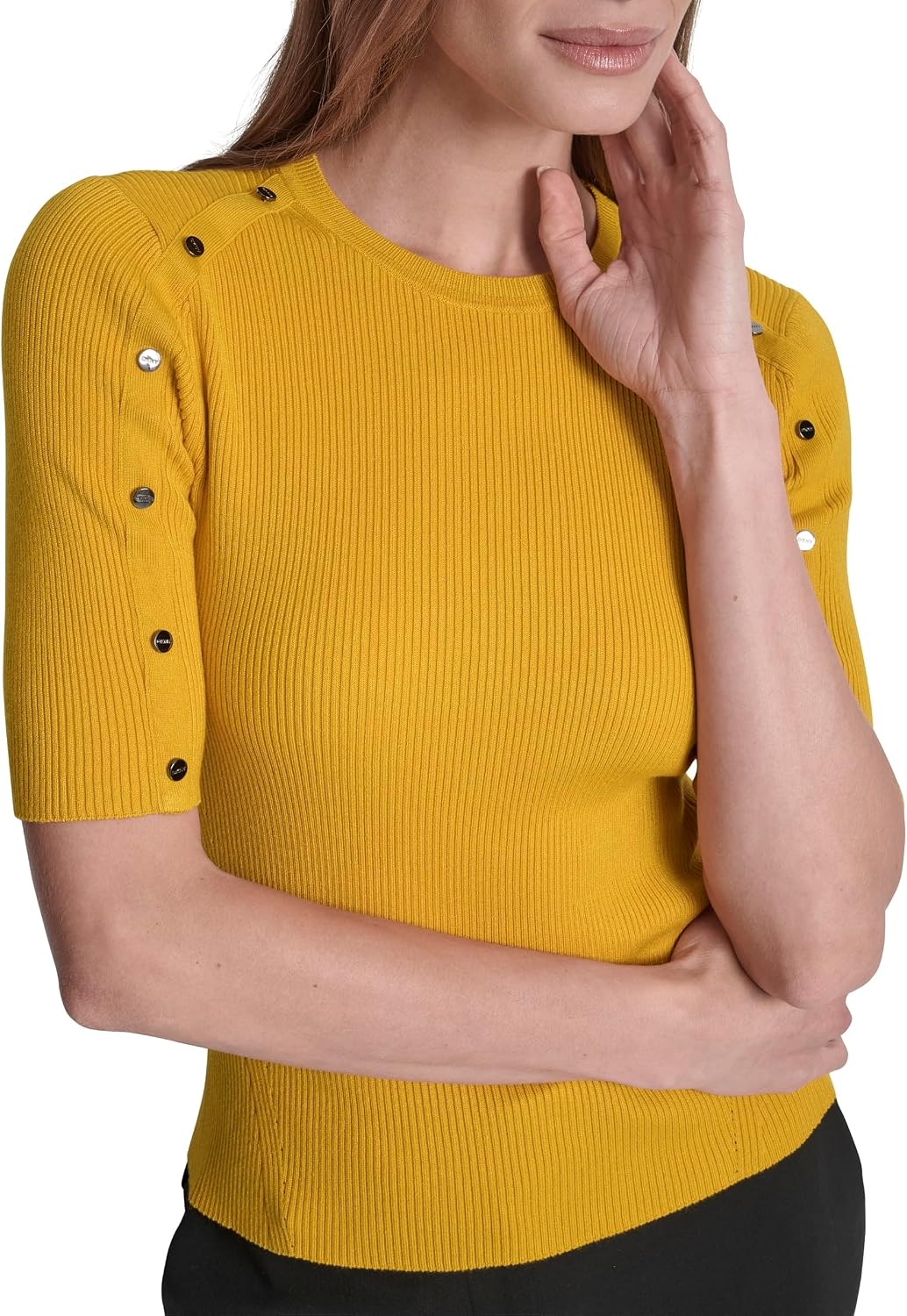image:imageDKNY Womens Short Sleeve Crew Neck BlouseSunset Yellow