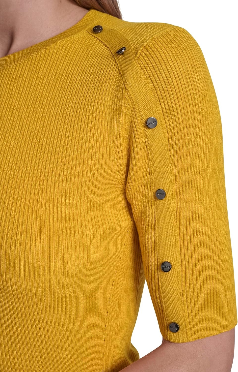 image:imageDKNY Womens Short Sleeve Crew Neck BlouseSunset Yellow
