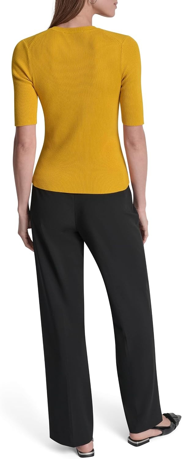 image:imageDKNY Womens Short Sleeve Crew Neck BlouseSunset Yellow