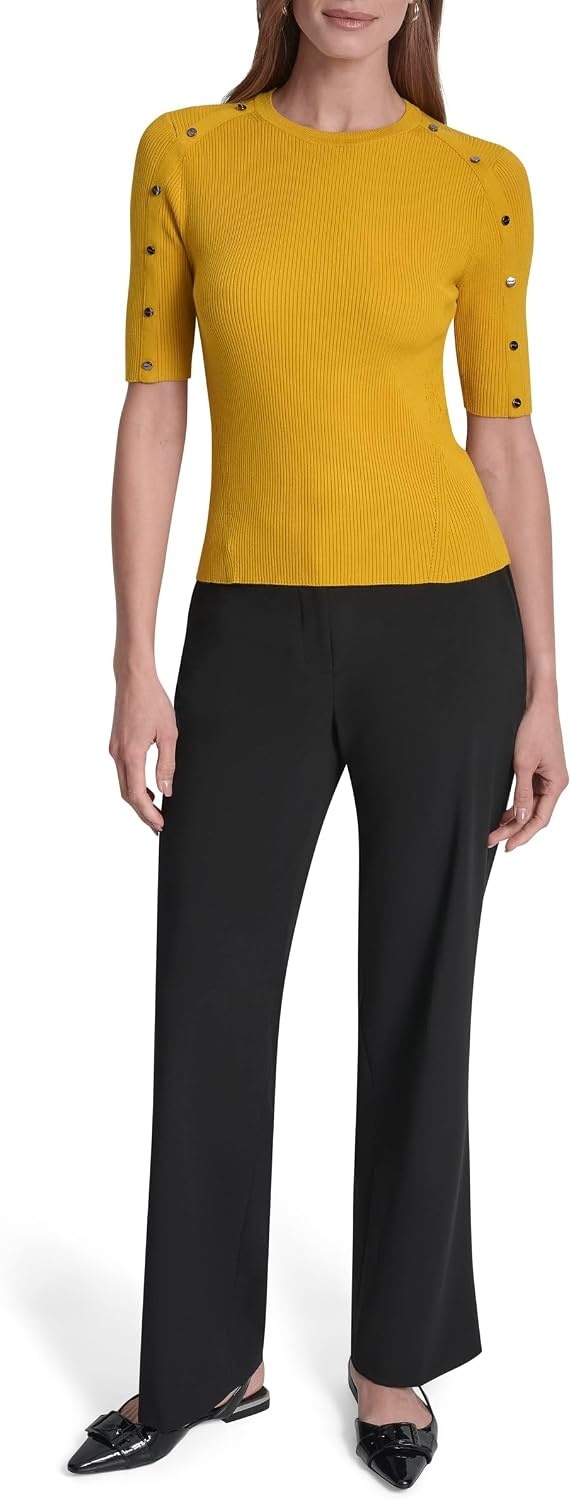 image:imageDKNY Womens Short Sleeve Crew Neck BlouseSunset Yellow