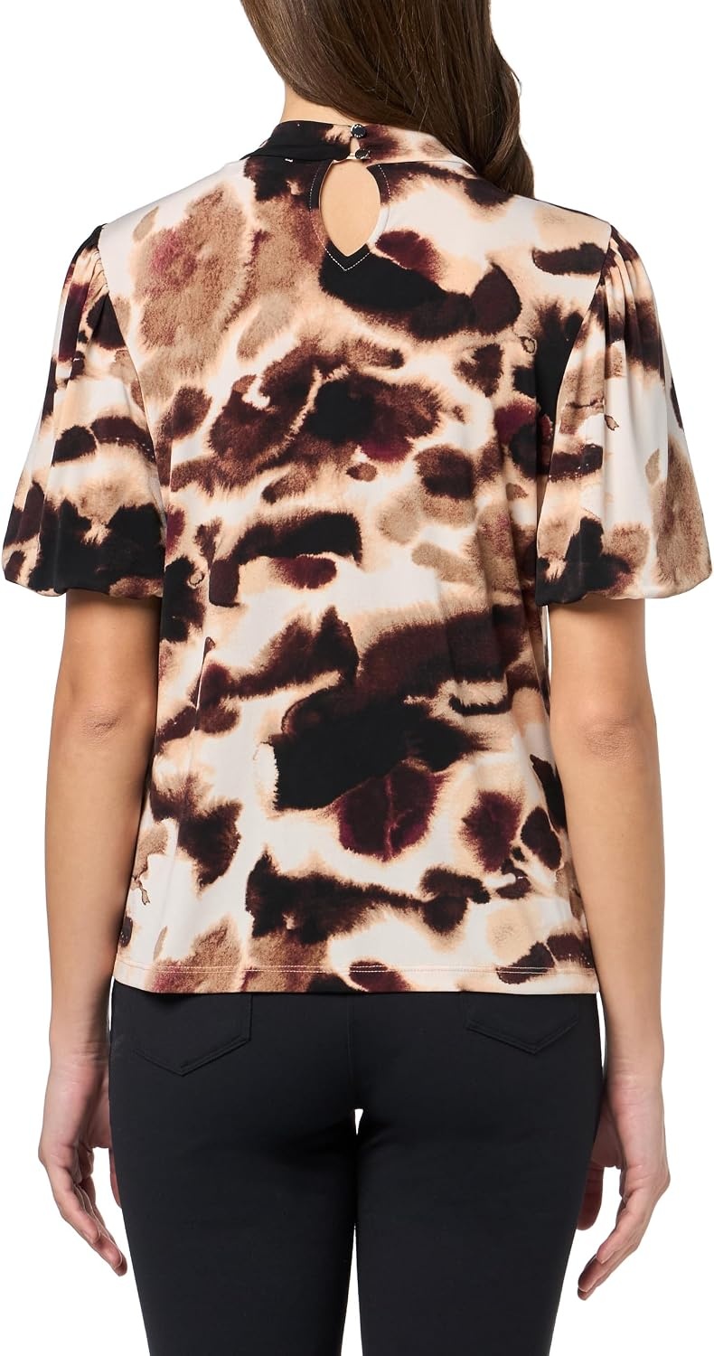 image:imageDKNY Womens Short Sleeve Keyhole Neck Jersey BlouseBlondeTruffle Multi