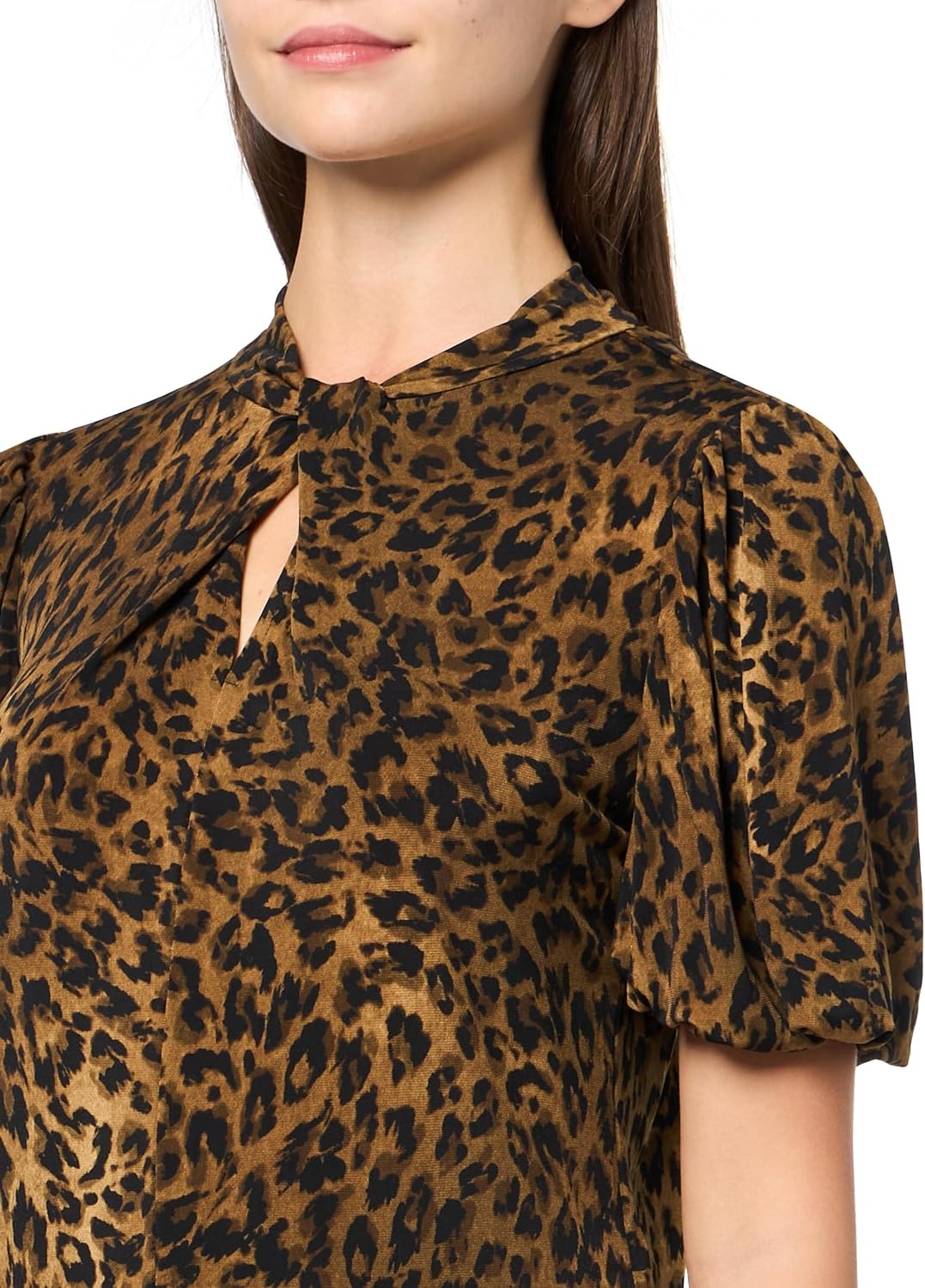image:imageDKNY Womens Short Sleeve Keyhole Neck Jersey BlouseTruffle Multi