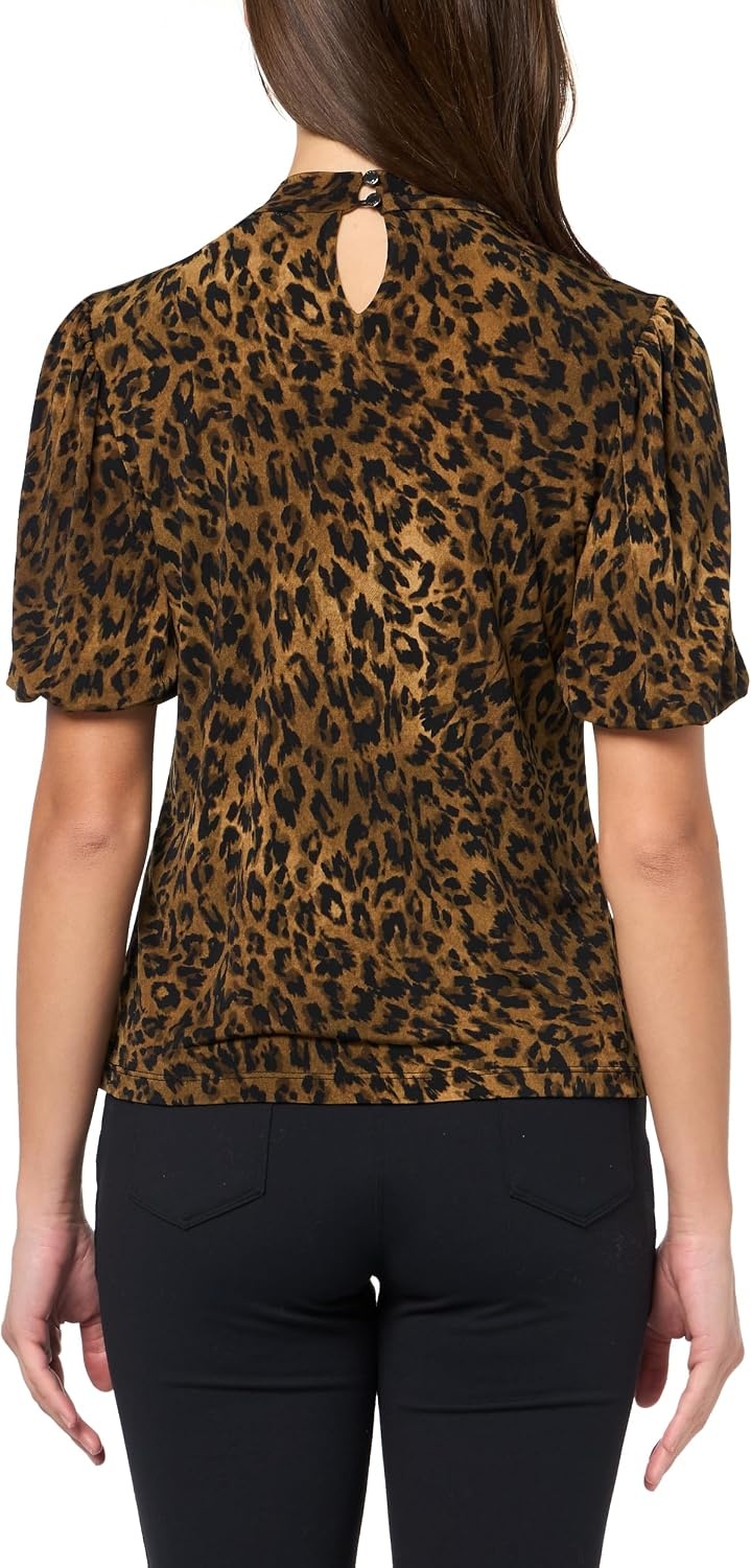 image:imageDKNY Womens Short Sleeve Keyhole Neck Jersey BlouseTruffle Multi