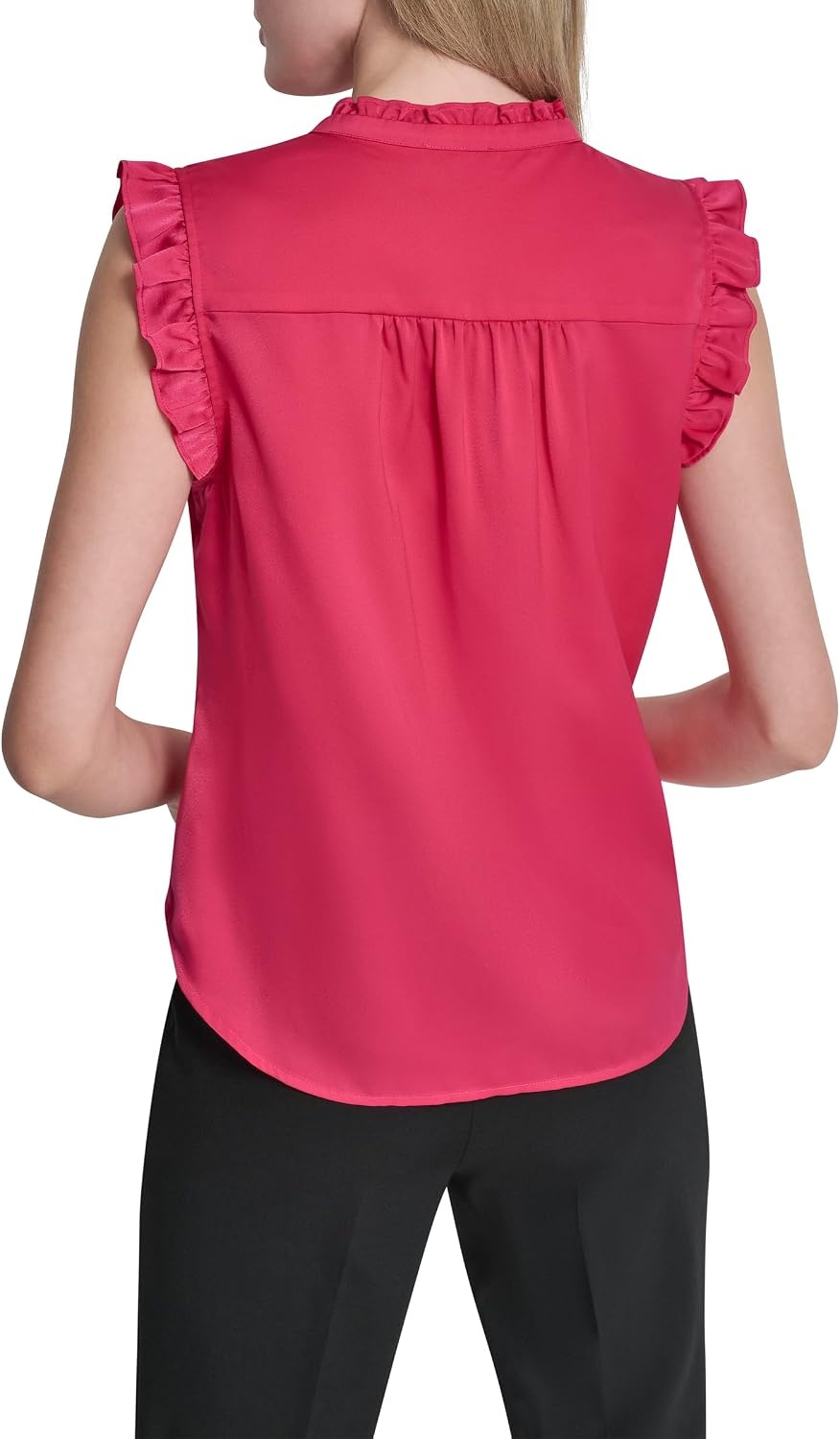 image:imageDKNY Womens Short Sleeve Ruffle Neck BlouseHot Pink
