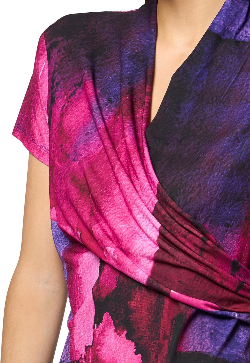image:imageDKNY Womens Short Sleeve VNeck Jersey BlouseFushiaDark Violet Multi