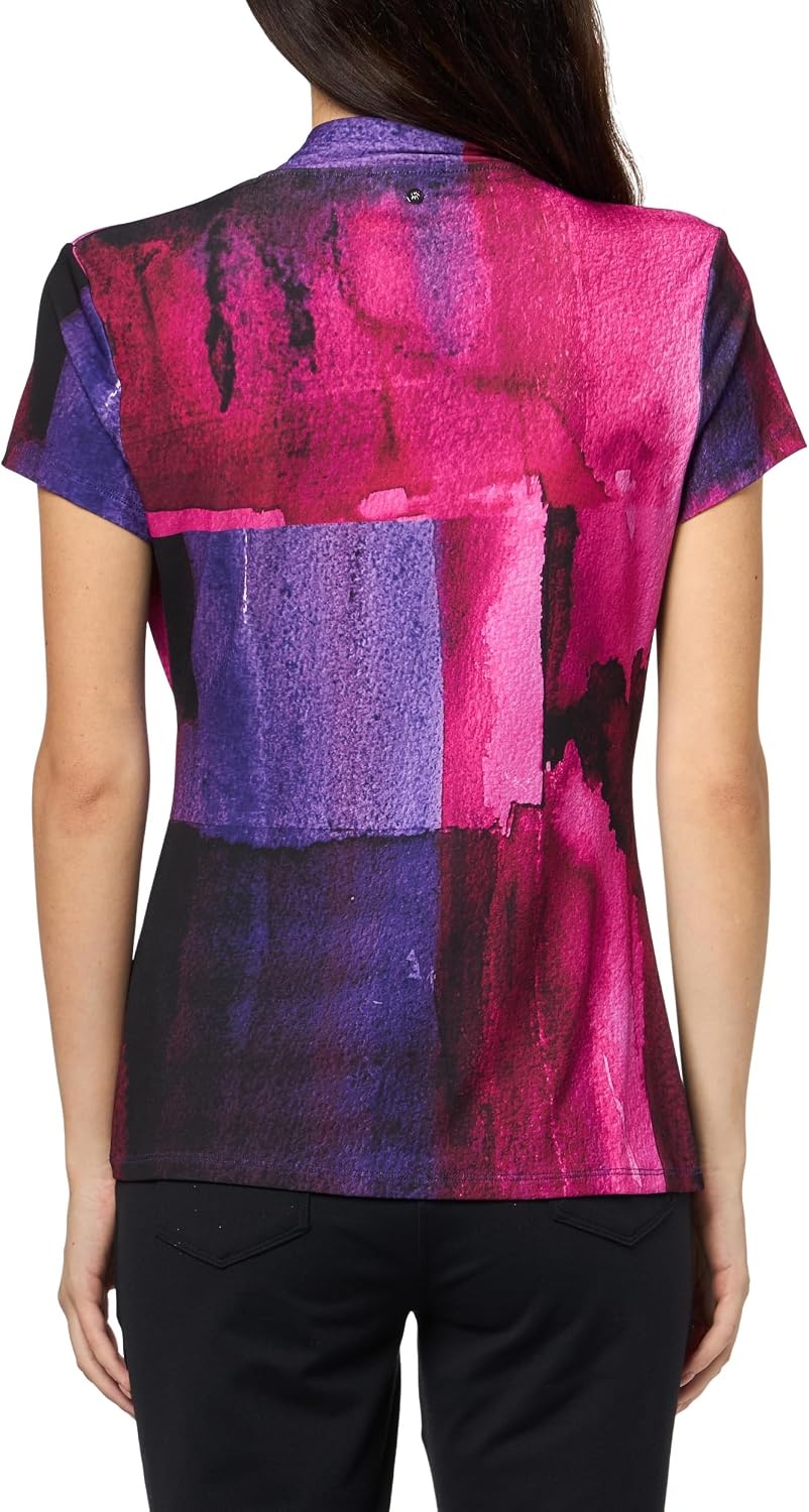 image:imageDKNY Womens Short Sleeve VNeck Jersey BlouseFushiaDark Violet Multi