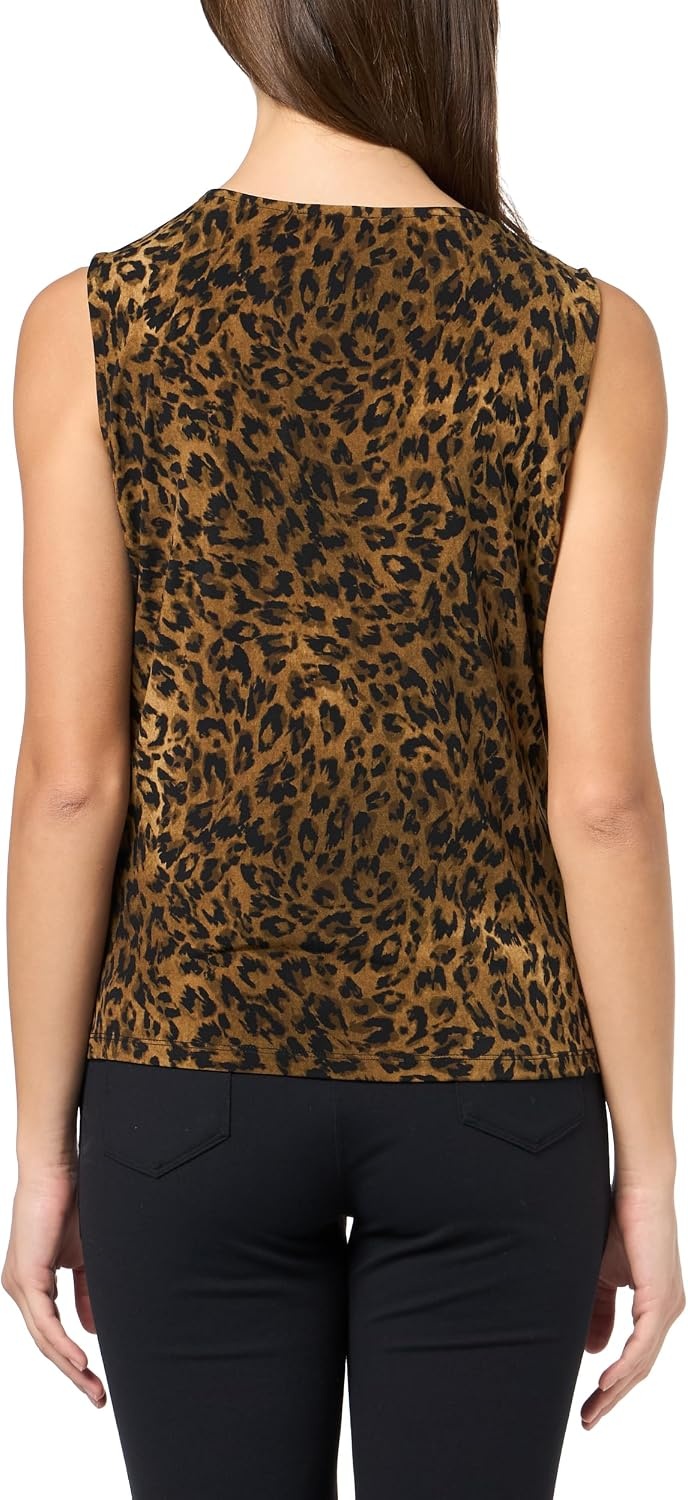 image:imageDKNY Womens Sleeveless Crewneck Jersey Blouse with Keyhole Neckline DetailBlondeTruffle Multi