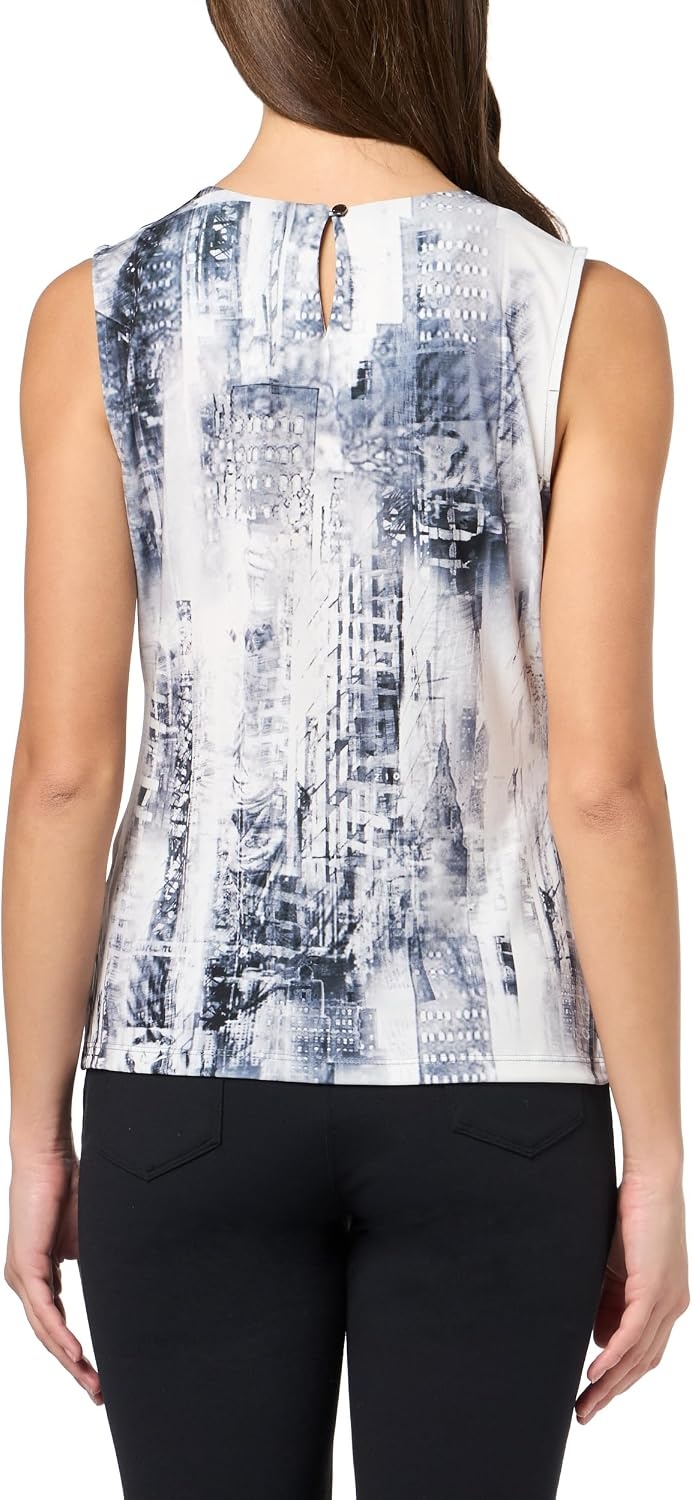 image:imageDKNY Womens Sleeveless Crewneck Jersey BlouseBlackStone Grey Multi