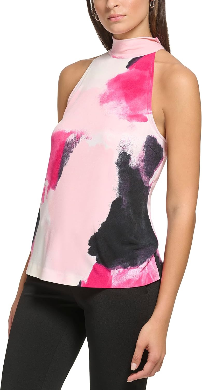 image:imageDKNY Womens Sleeveless Halter BlouseRose QuartzHibiscus