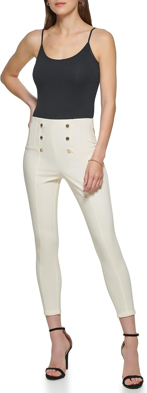 image:imageDKNY Womens Slim Fit Multi Button Ponte PantWhite Swan