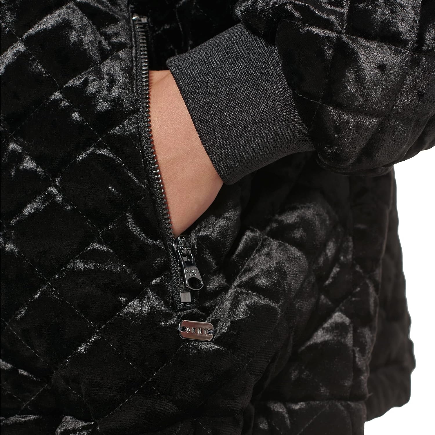 image:imageDKNY Womens Sport Womens JacketBlack Midweight Crushed Velvet Down Bomber Jacket
