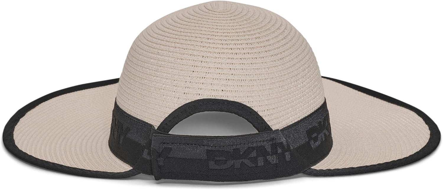 image:imageDKNY Womens Straw Sun Hat with Lace Logo RibbonIvory