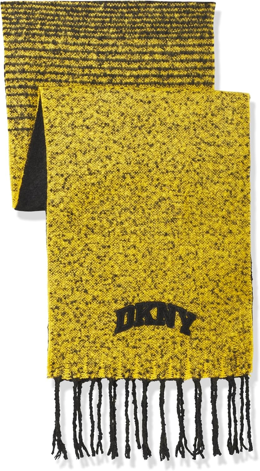 image:imageDKNY Womens Woven Scarf With Varsity Logo and Eyelash FringeGoldenrod