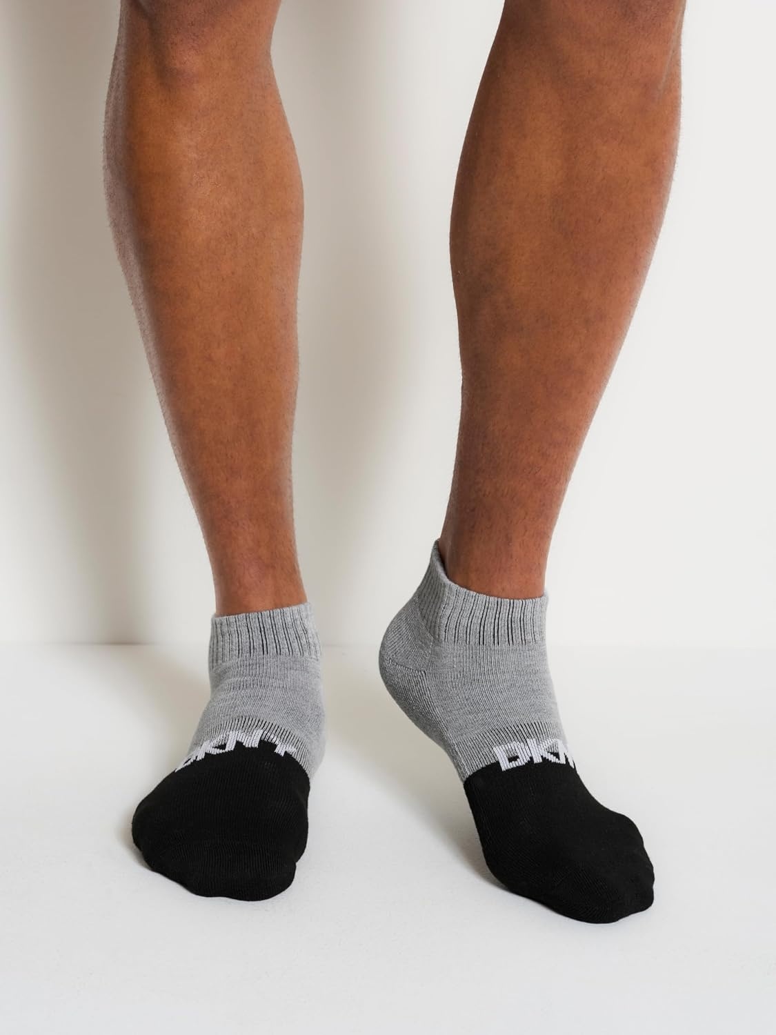 image:imageDKNY mens 6 Pack Sport Cushion Quarter Crew SocksGreyWhiteBlack Logo