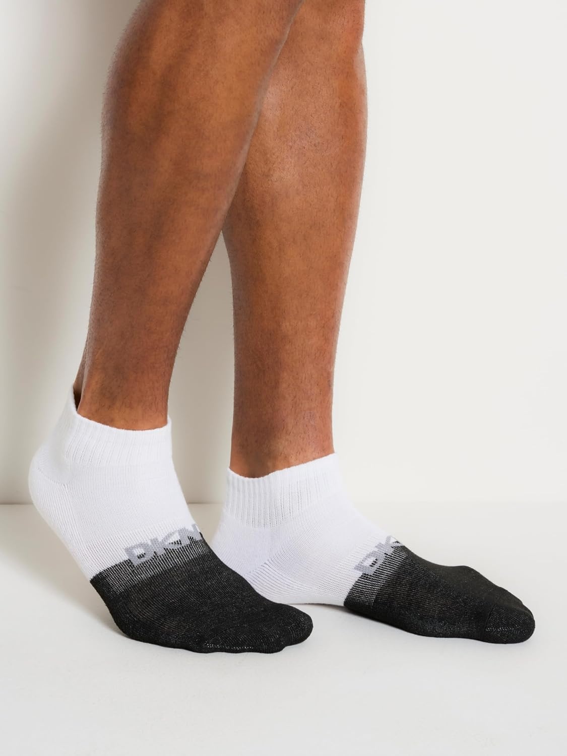 image:imageDKNY mens 6 Pack Sport Cushion Quarter Crew SocksGreyWhiteBlack Logo