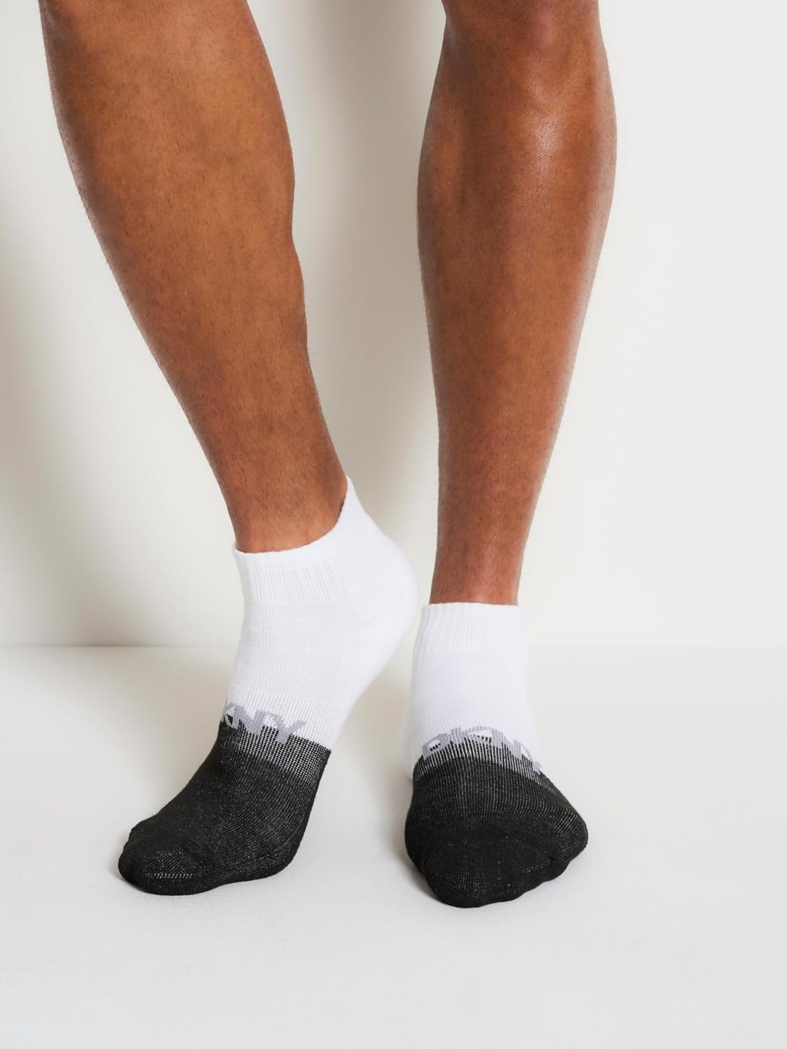 image:imageDKNY mens 6 Pack Sport Cushion Quarter Crew SocksGreyWhiteBlack Logo