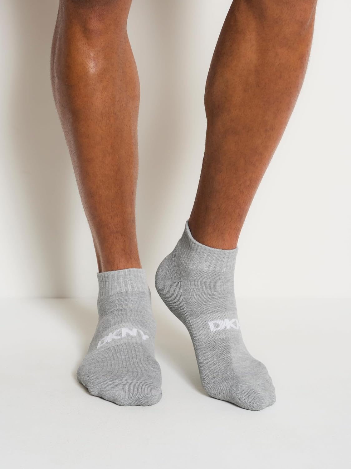 image:imageDKNY mens 6 Pack Sport Cushion Quarter Crew SocksGreyWhiteBlack Logo