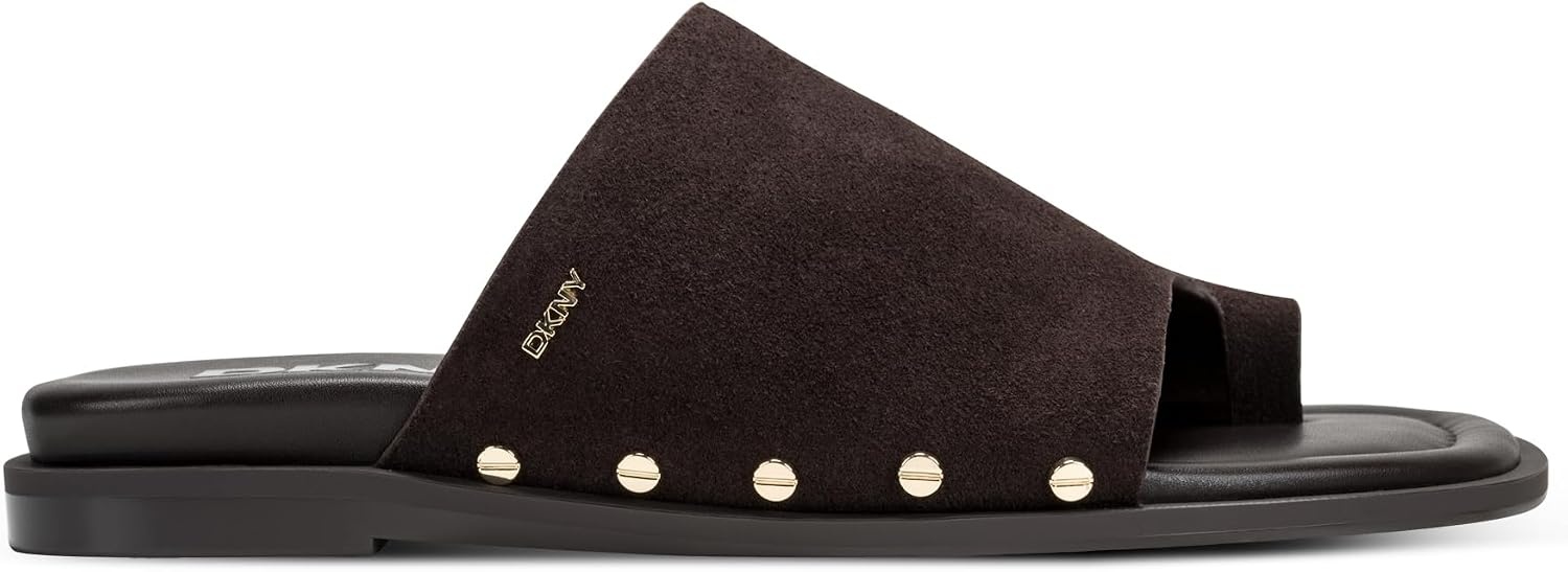 image:imageDKNY womens Colwyn Flat Sandal With Toe Loop and Stud EmbellishmentsBrown