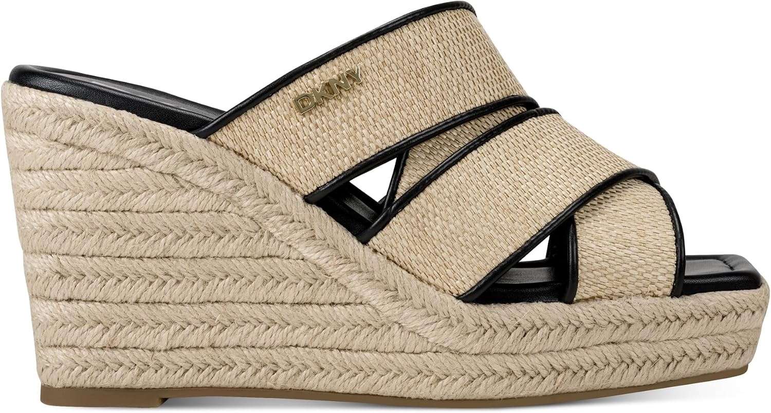 image:imageDKNY womens Cresson Espadrille Strappy Wedge SandalNaturalBlack