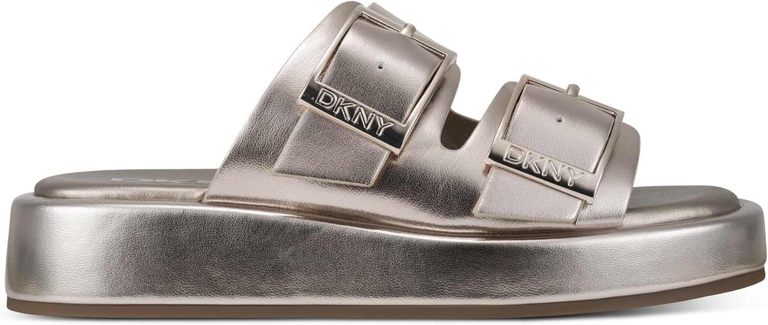 image:imageDKNY womens Leocadia Platform Slide Sandal With BucklesChampagne