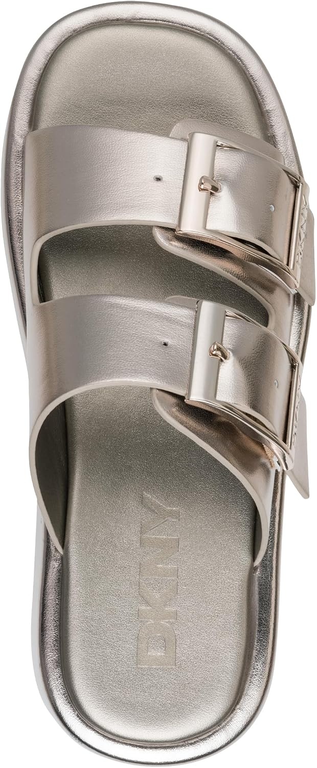 image:imageDKNY womens Leocadia Platform Slide Sandal With BucklesChampagne
