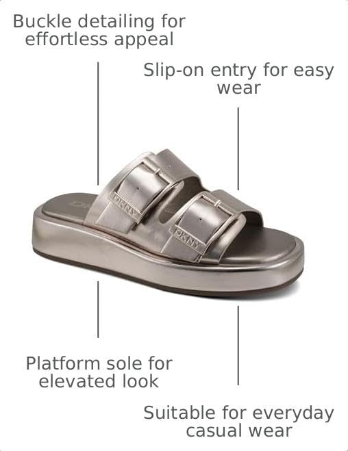 image:imageDKNY womens Leocadia Platform Slide Sandal With BucklesChampagne