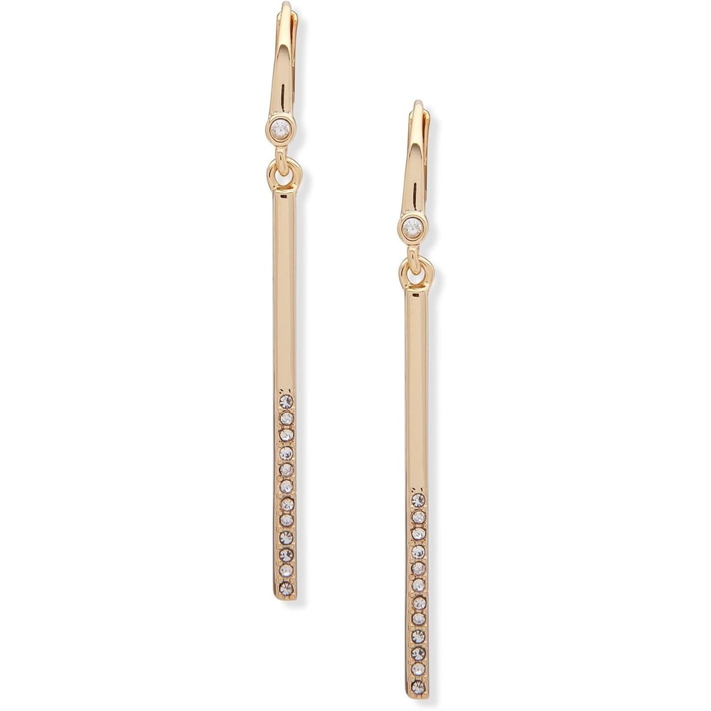 image:imageDKNY GoldTone HalfPav Bar Linear Drop Earrings  Gold Earrings for Women  Elegant Dangle Earrings  Beautiful Womens Jewelry