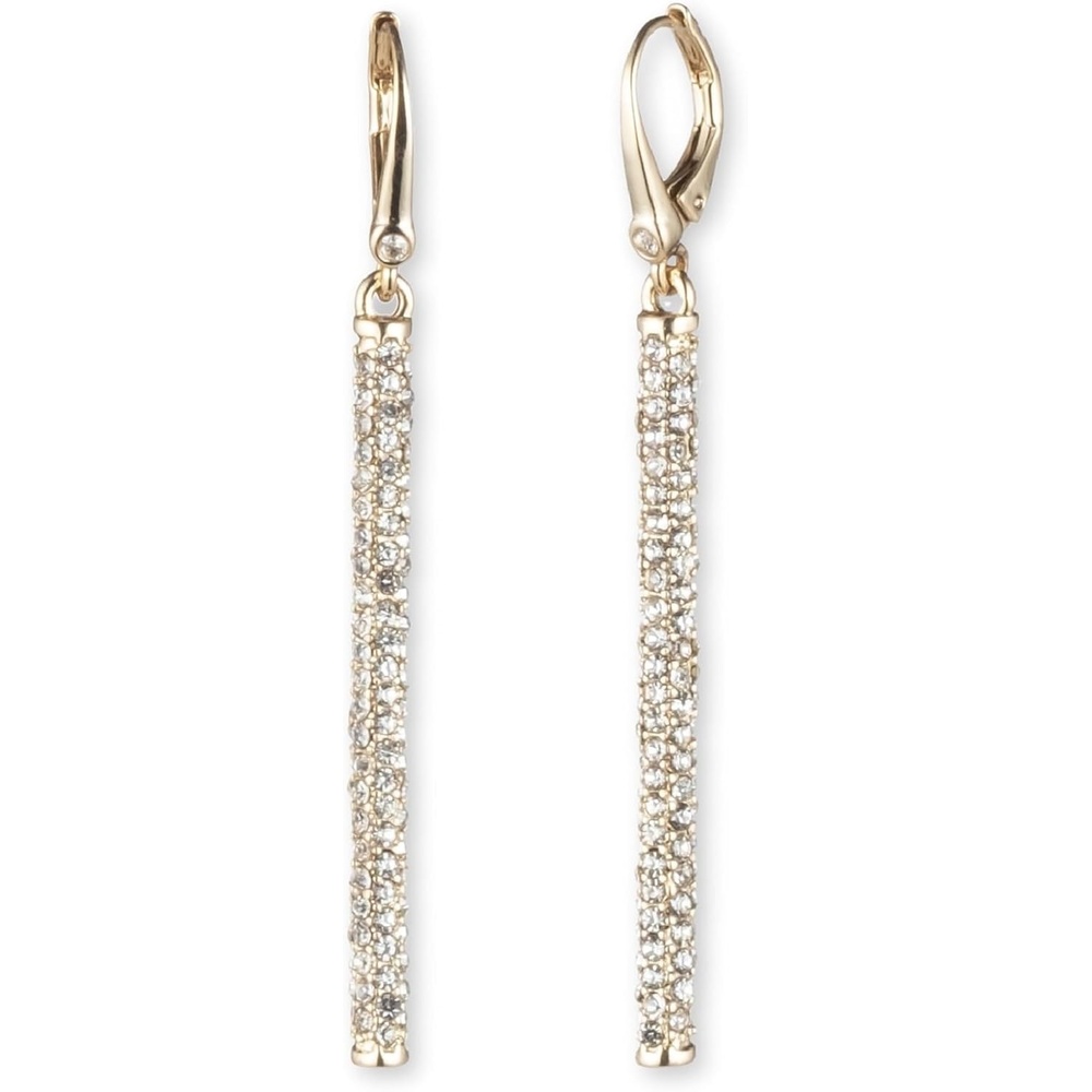 image:imageDKNY GoldTone Micropav Linear Drop Earrings Beautiful Womens Jewelry GoldTone amp Crystal Dangle Earrings