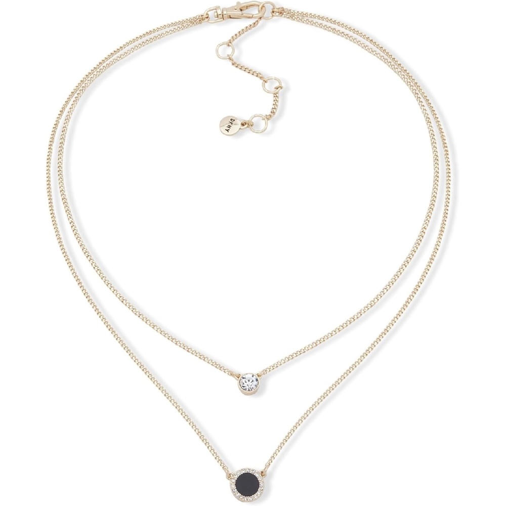 image:imageDKNY GoldTone Stone amp Crystal Layered Pendant Necklace  Sparkling Gold Necklace  Beautiful Womens Jewelry  16 with 3 Extender