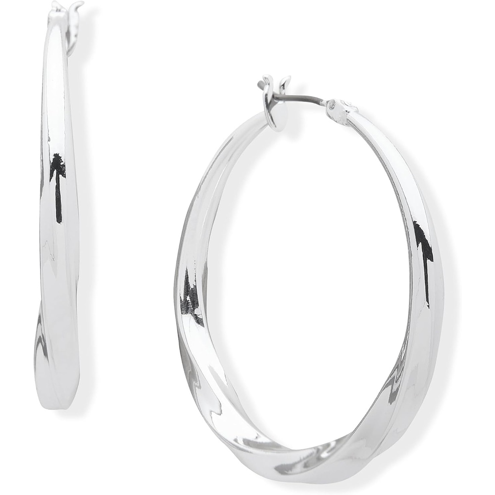image:imageDKNY Medium Twist Hoop Earrings Elegant Hoop Earrings for Women Beautiful Womens Jewelry Silver