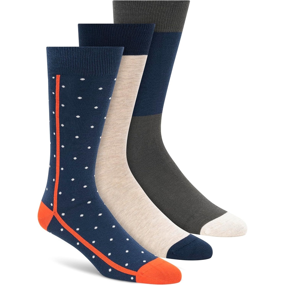 image:imageDKNY Mens 3 Pack Rayon Crew Dress SocksNavyOatmeal