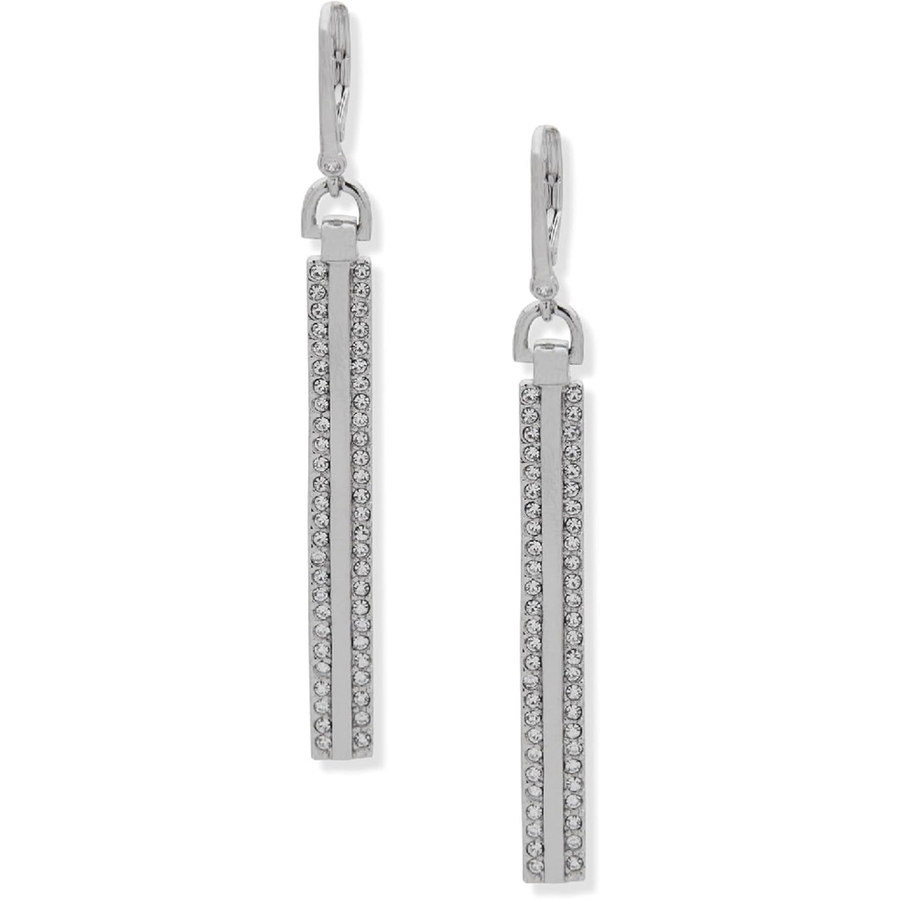 image:imageDKNY Pav Linear Drop Earrings Glittering Crystal Earrings Beautiful Womens Jewelry Silver amp Crystal