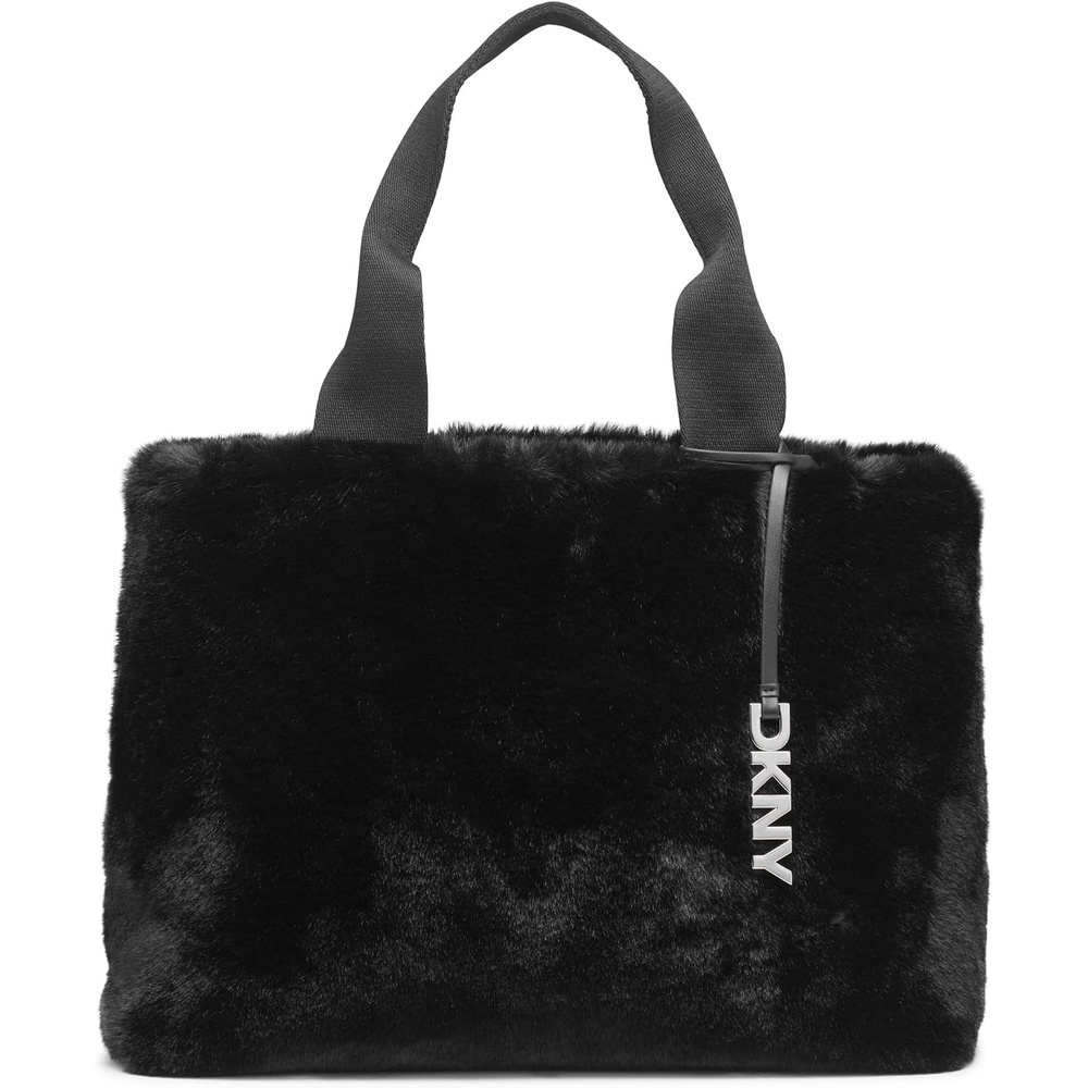 image:imageDKNY Roni Fur Tote Bag with Logo Charm BlackSilverBlackSilver