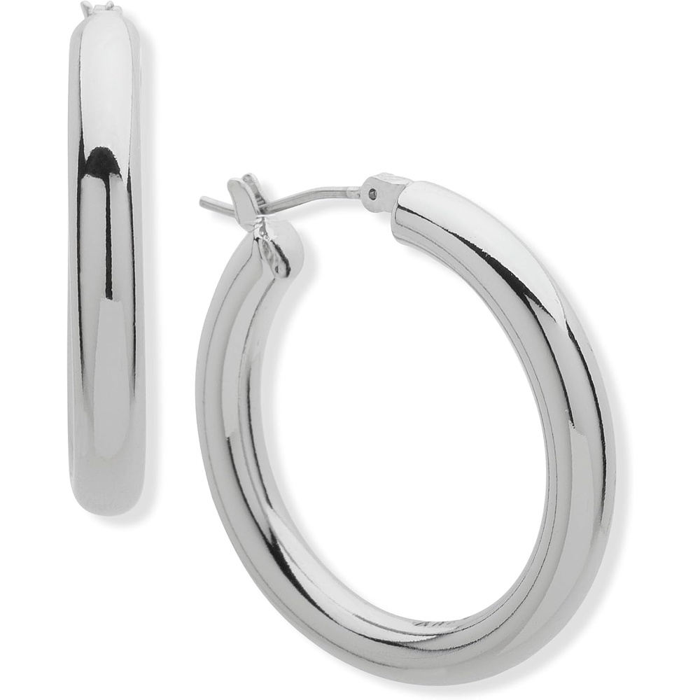 image:imageDKNY Wide Hoop Earrings Trendy Fashion Jewelry for Women Great Gift for Women Silver Hoops 30mm