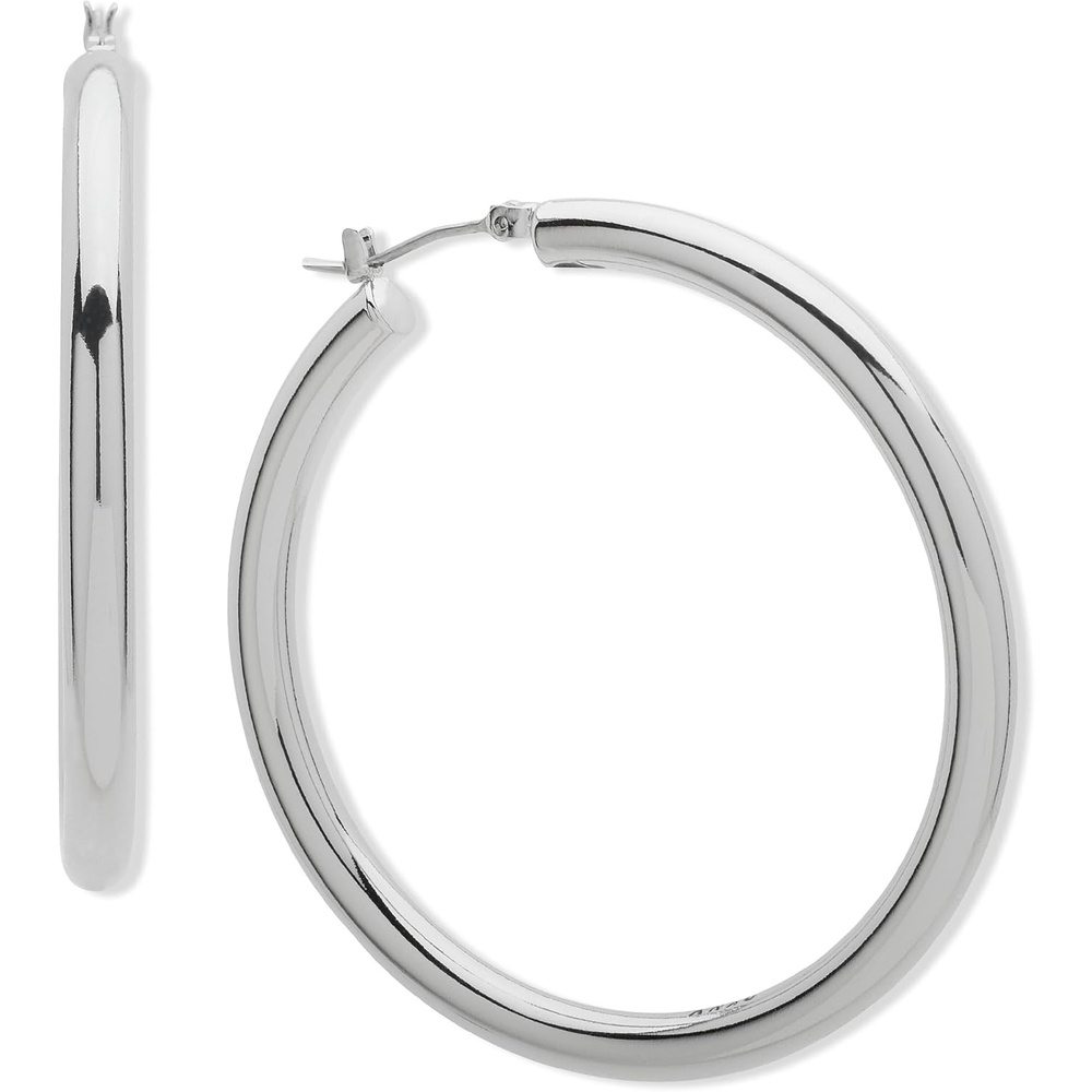 image:imageDKNY Wide Hoop Earrings Trendy Fashion Jewelry for Women Great Gift for Women Silver Hoops 50mm