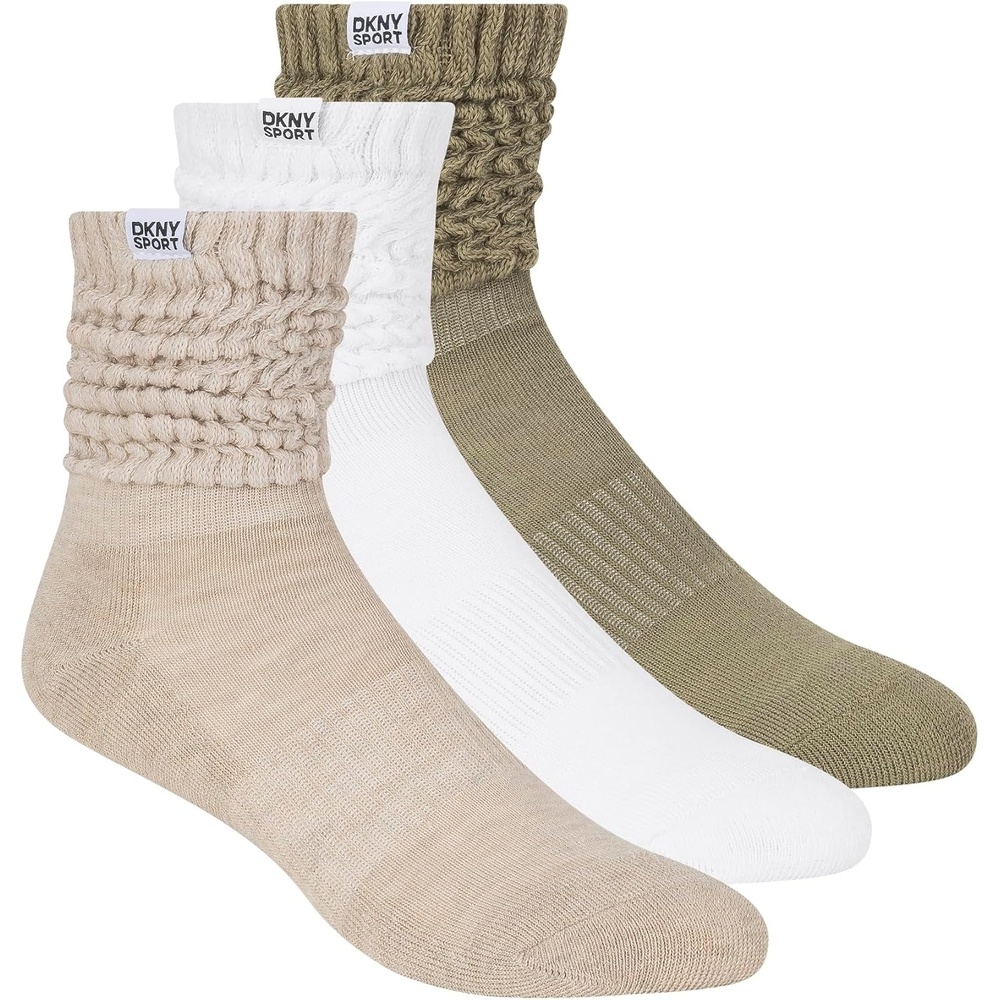 image:imageDKNY Womens 3 Pack Slouch Crew SocksIvoryWhiteGreen