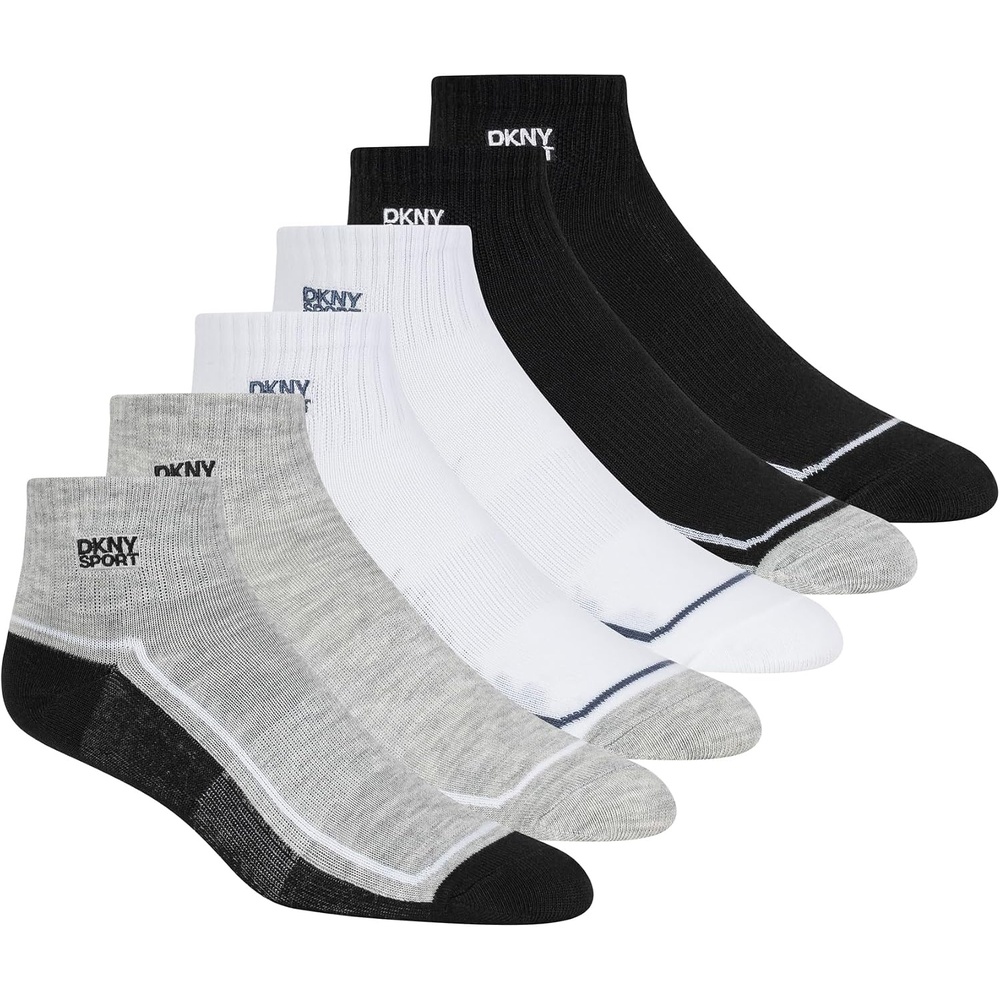 image:imageDKNY Womens 6 Pack Sport High Quarter Crew SocksGreyBlack