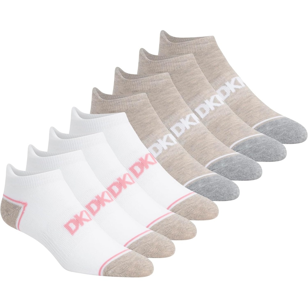 image:imageDKNY Womens 8pack Low Cut Socks With Heel Tab Arch Support amp Cushioned FootbedWhiteOatmeal Heather