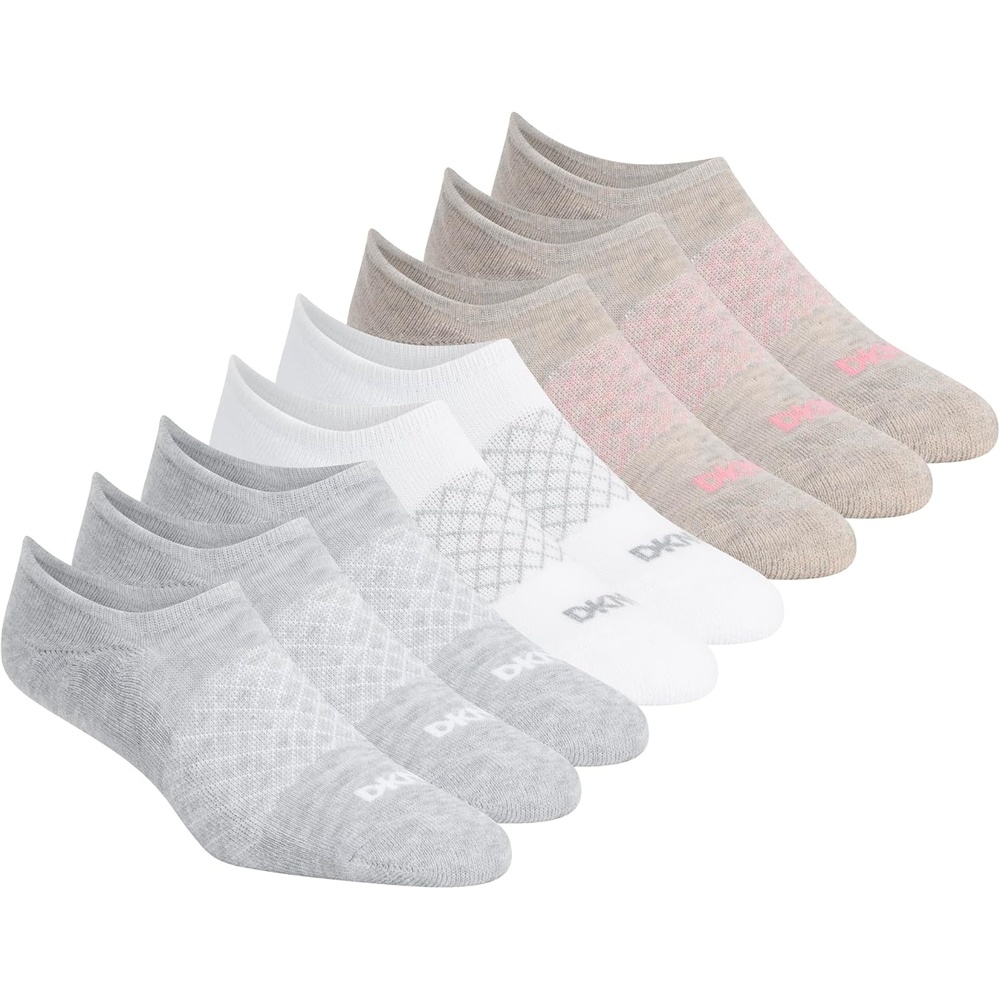 image:imageDKNY Womens 8pack Noshow Liners Arch Support amp Cushioned FootbedGrey HeatherWhiteOatmeal Heather