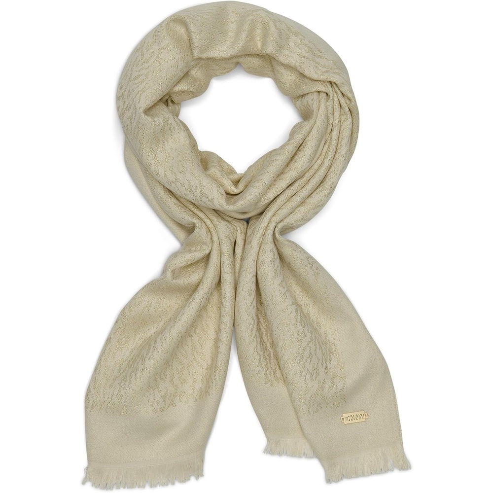 image:imageDKNY Womens Abstract Leopard Metallic Pashmina With Eyelash FringeIvory